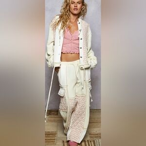 POL NEW 2 PIECE MATCHING SET Cream Jacket with Floral Accents